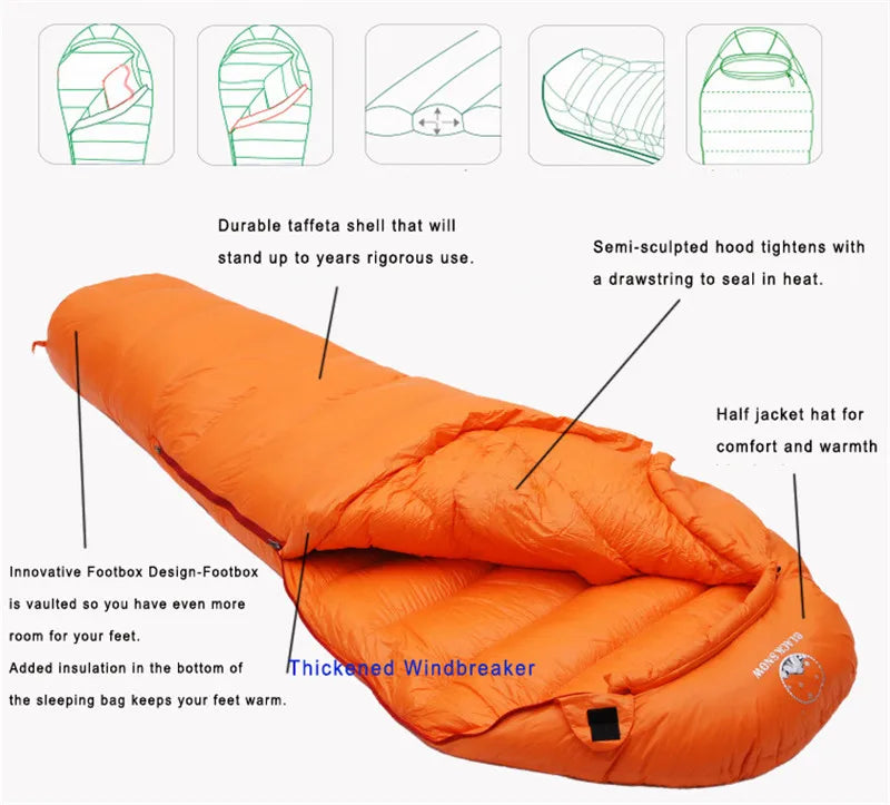 Goose Down Mummy Sleeping Bag for Adults Winter Camping