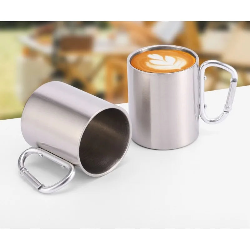 Outdoor Stainless Steel Mug with Carabiner Handle