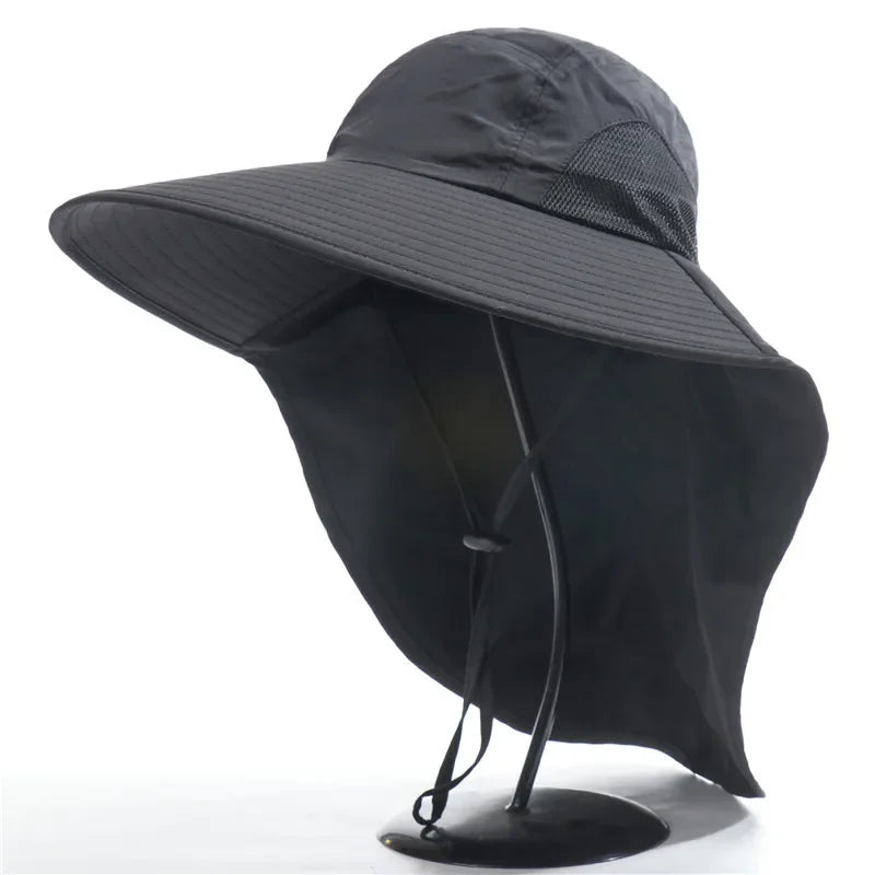 Unisex Wide Brim Bucket Hat with Neck Cover