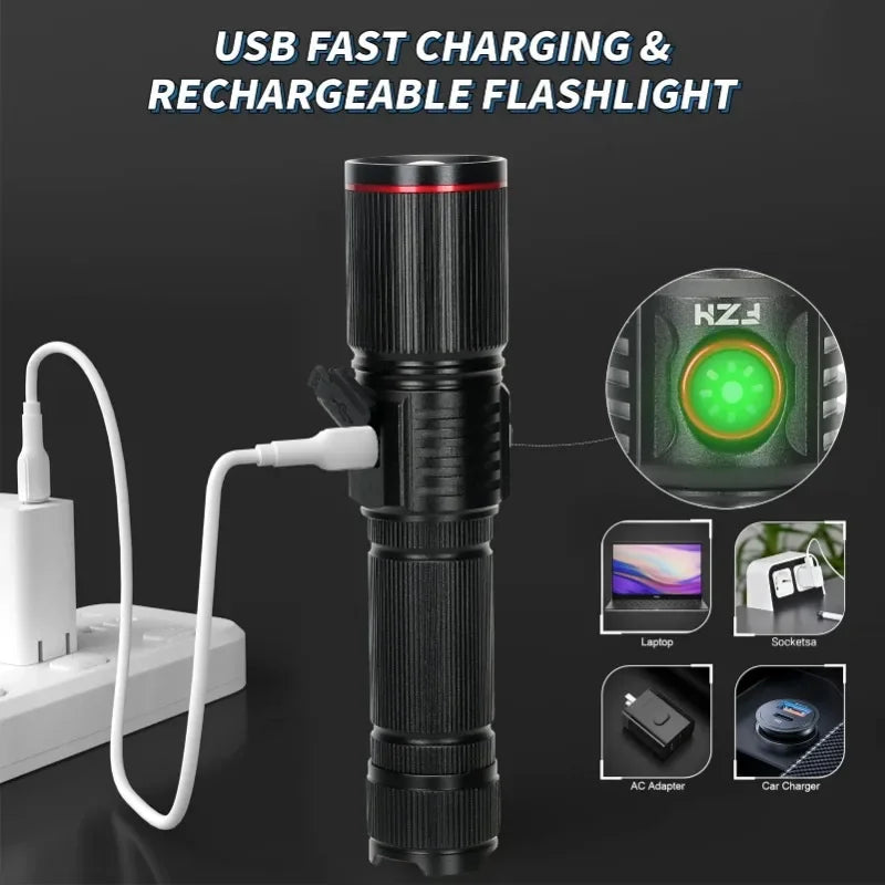 White Laser LED Flashlight – Long Range & USB Rechargeable