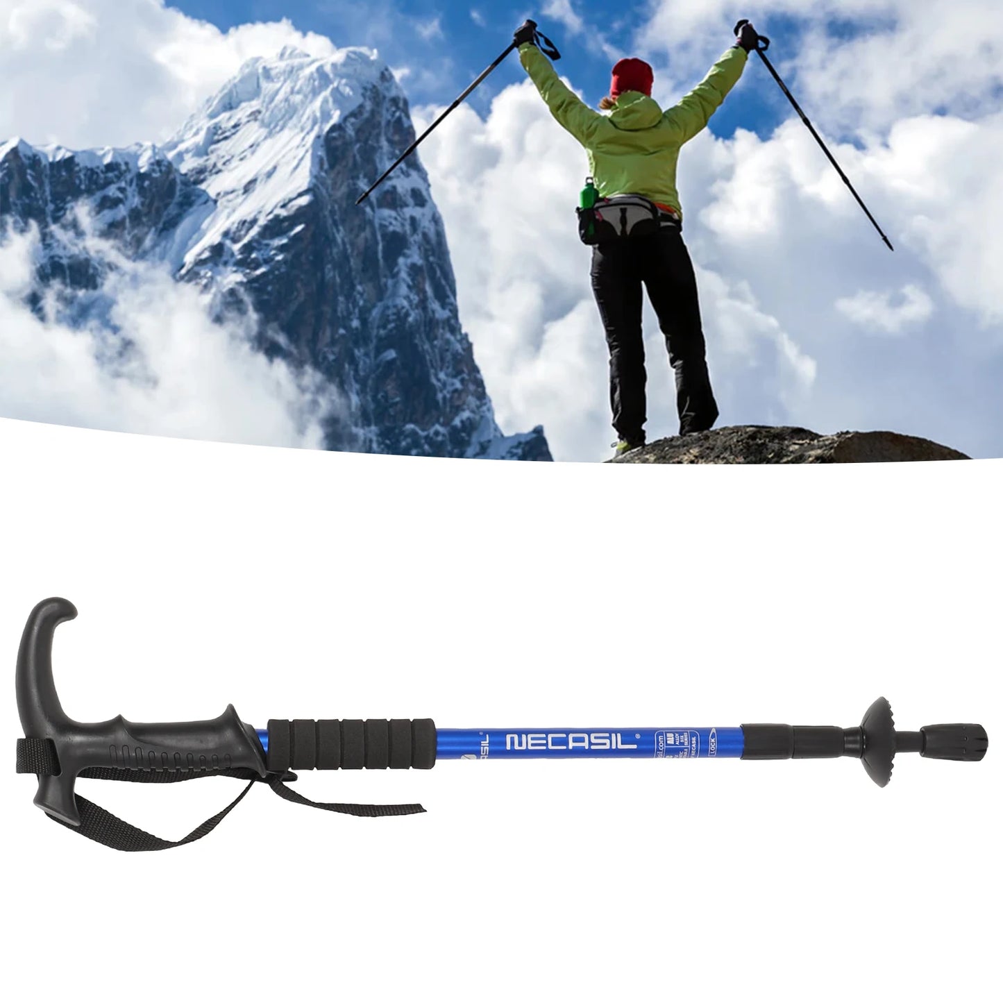 Shock Resistant 3 Section Adjustable Hiking Pole with Non Slip Grip
