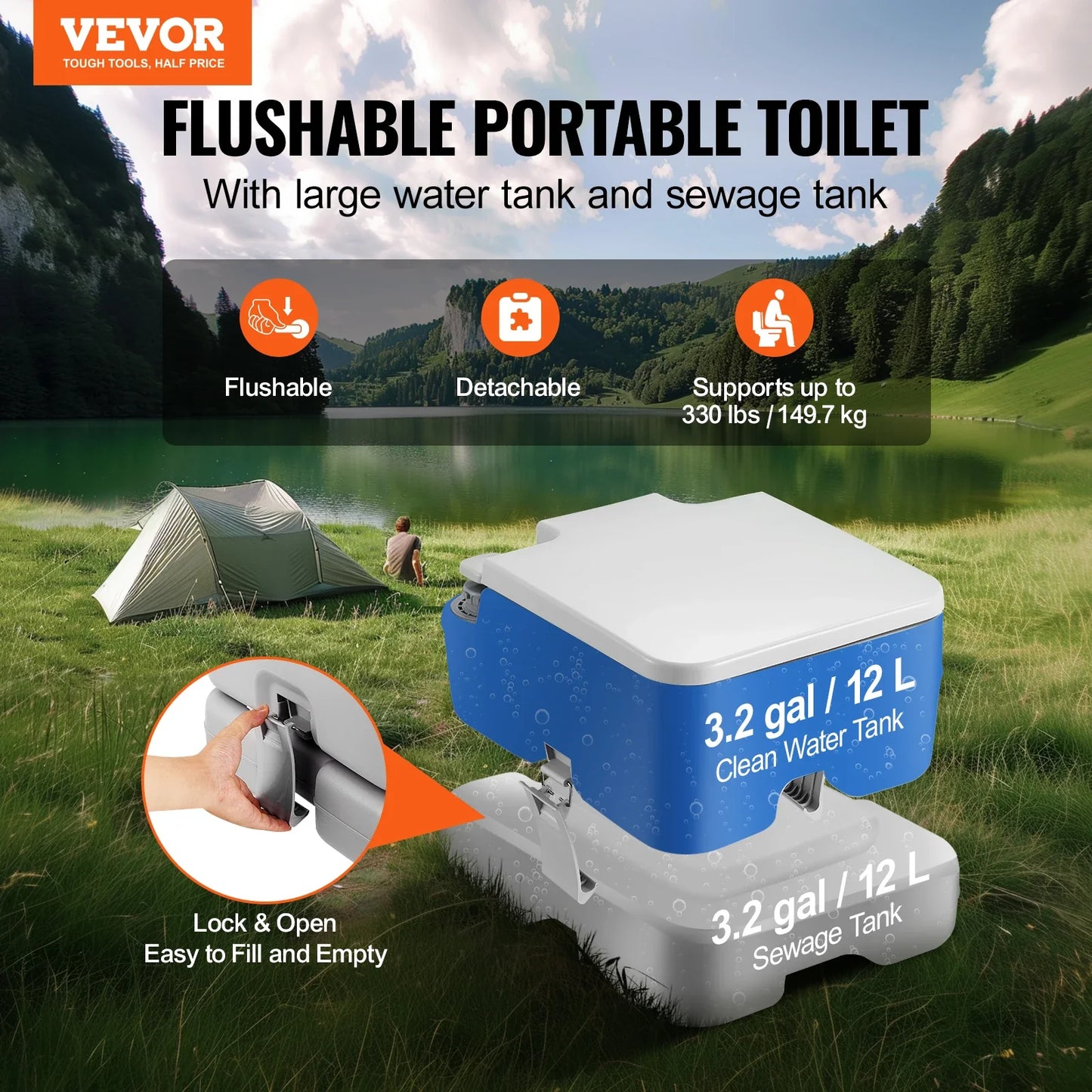 Portable Camping Toilet with Pressurized Flush