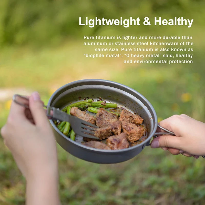 Titanium Camping Cookware Set Pot and Pan with Folding Handles