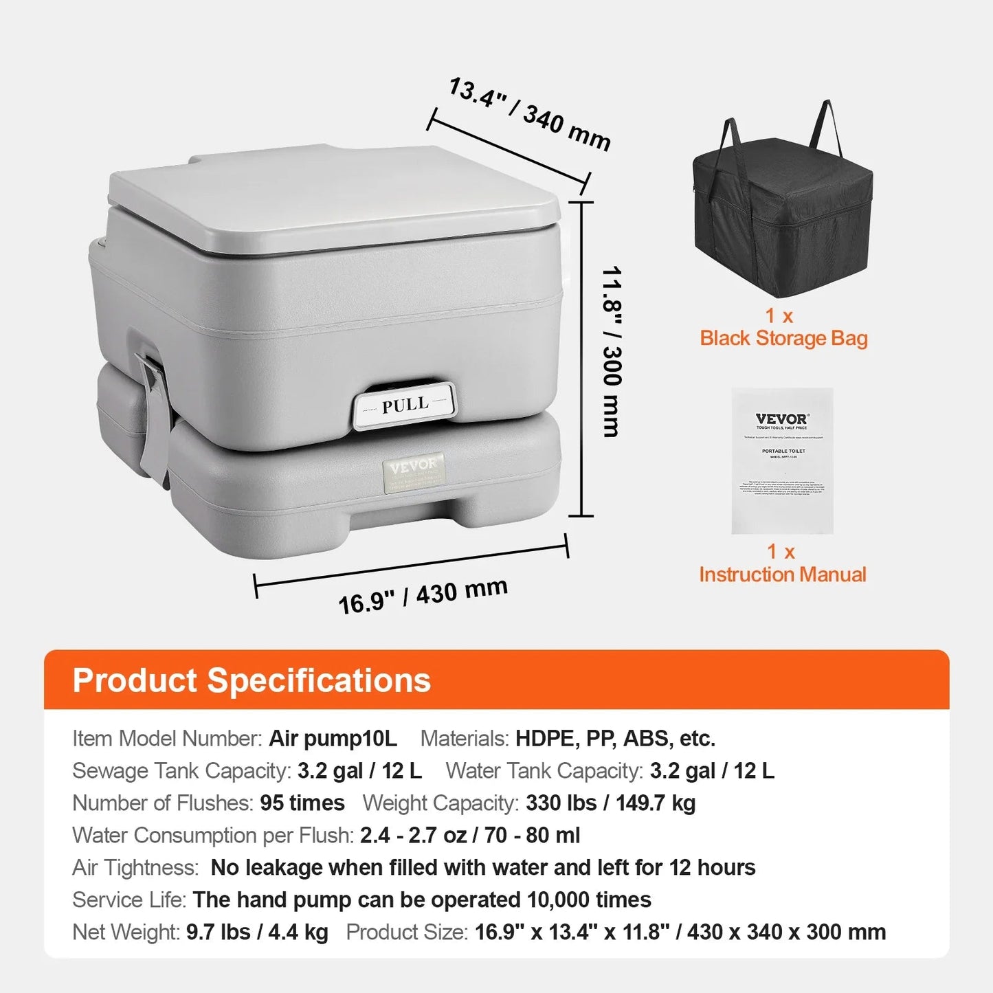 Portable Camping Toilet with Pressurized Flush