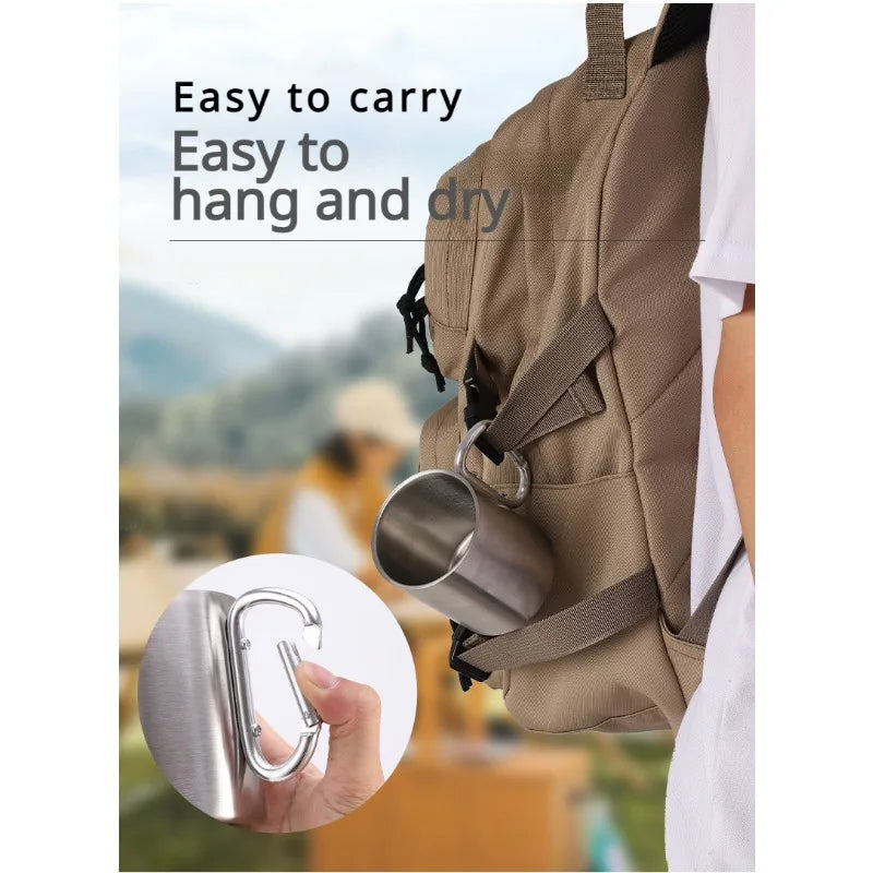 Outdoor Stainless Steel Mug with Carabiner Handle
