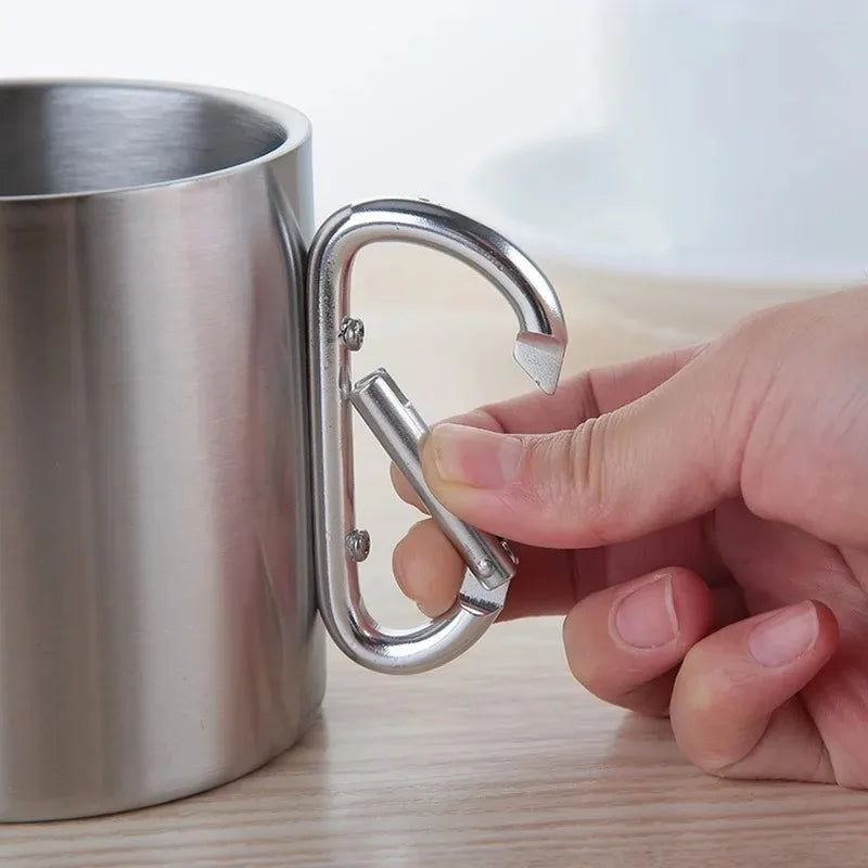 Outdoor Stainless Steel Mug with Carabiner Handle