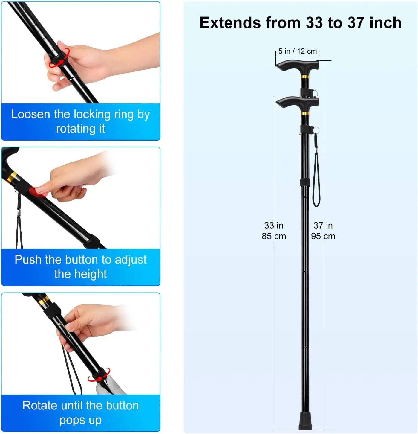 Adjustable Folding Hiking Stick with Wrist Strap