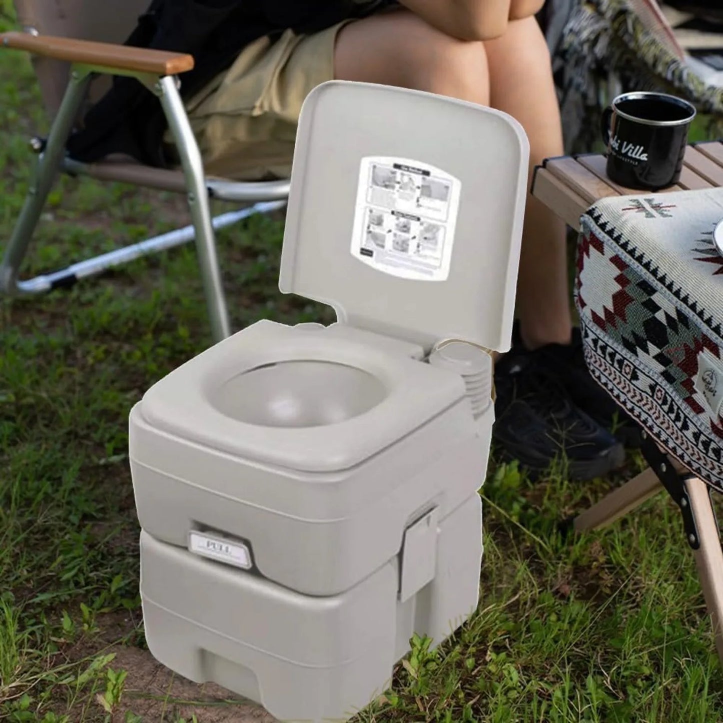 20 L Portable Camping Toilet with Flush and Carry Handle