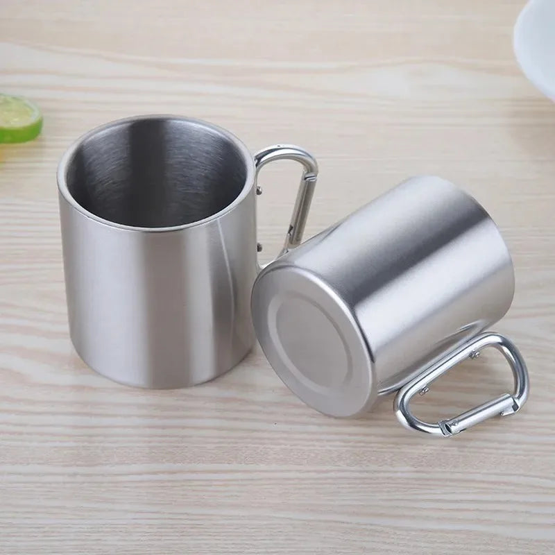 Outdoor Stainless Steel Mug with Carabiner Handle
