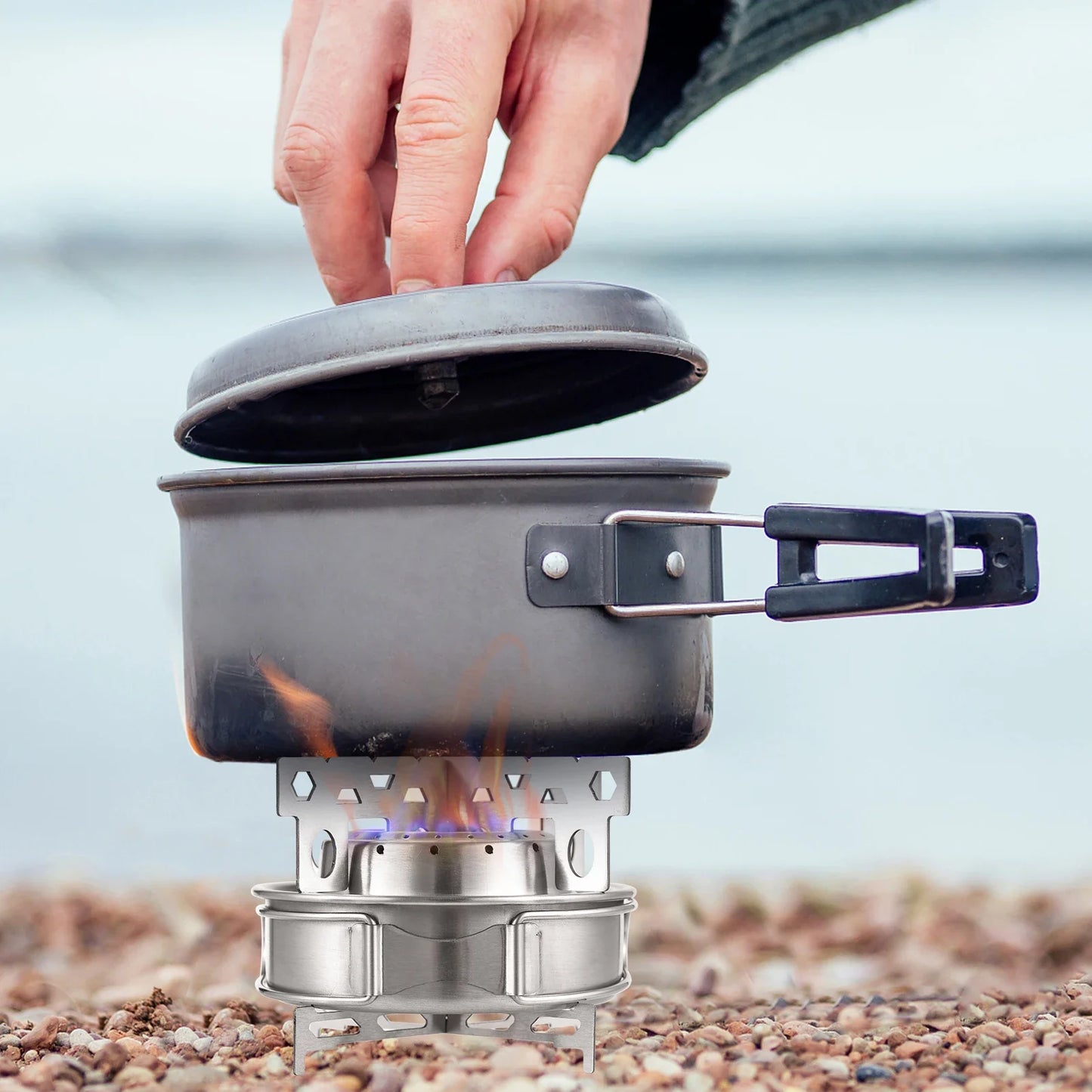 Portable Stainless Steel Alcohol Stove with Folding Handles
