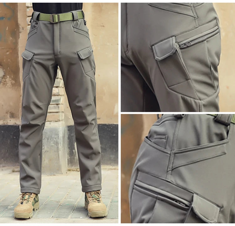 Men’s Winter Tactical Pants – Waterproof Fleece-Lined Cargo for Hiking & Skiing