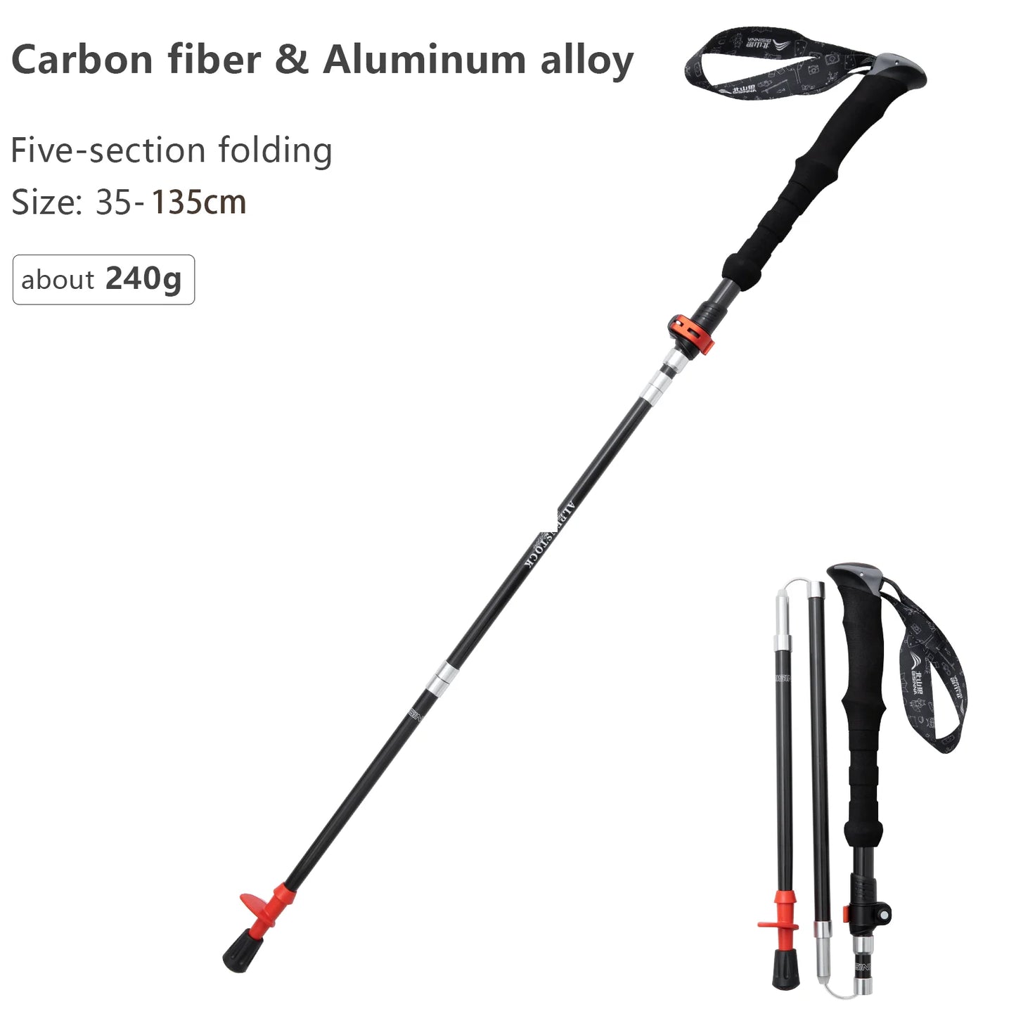 Folding Trekking Poles – Carbon Fiber Telescopic Sticks (1pc / 2pcs)