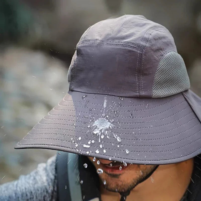 Unisex Wide Brim Bucket Hat with Neck Cover
