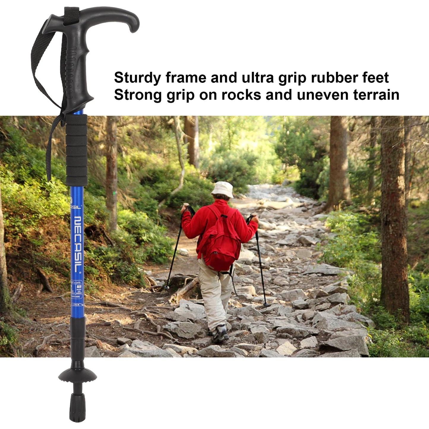 Shock Resistant 3 Section Adjustable Hiking Pole with Non Slip Grip