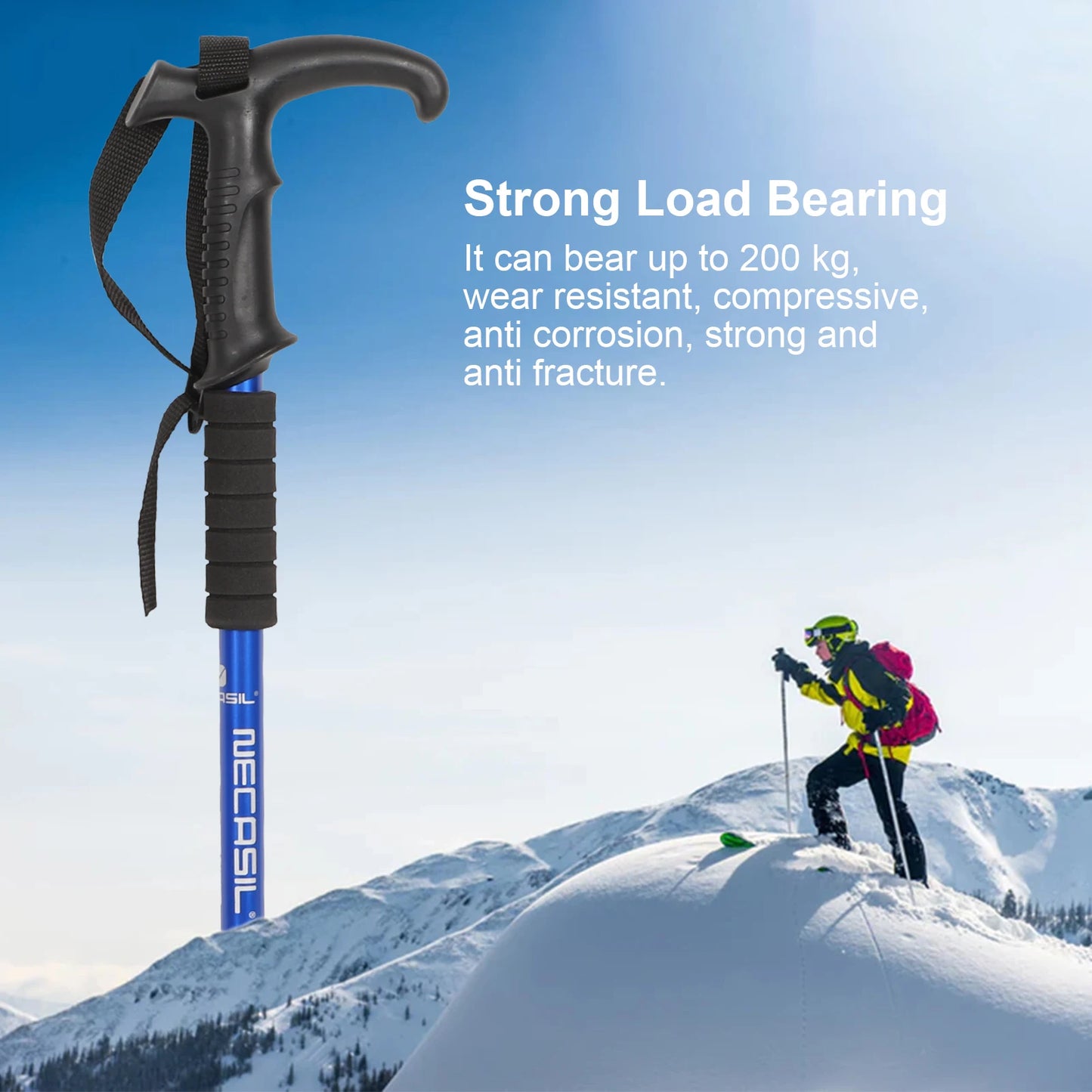Shock Resistant 3 Section Adjustable Hiking Pole with Non Slip Grip