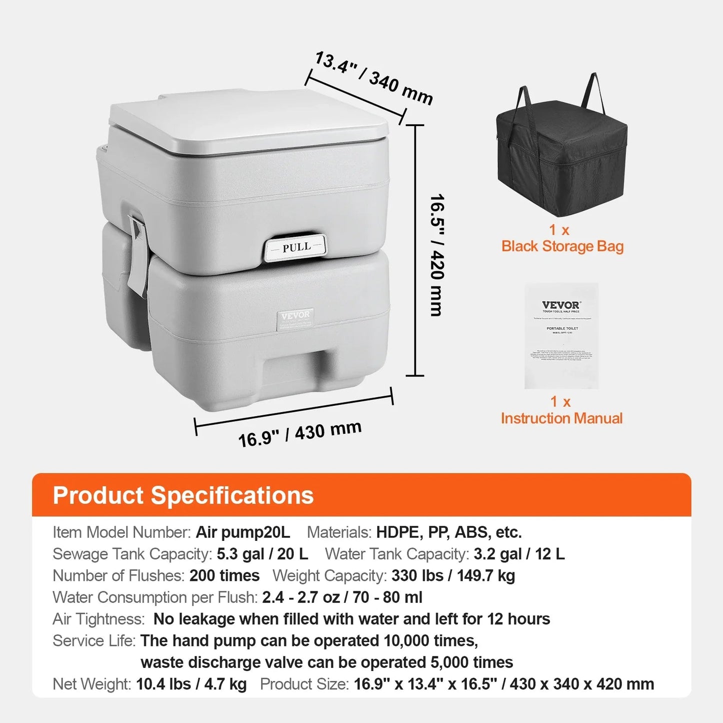 Portable Camping Toilet with Pressurized Flush