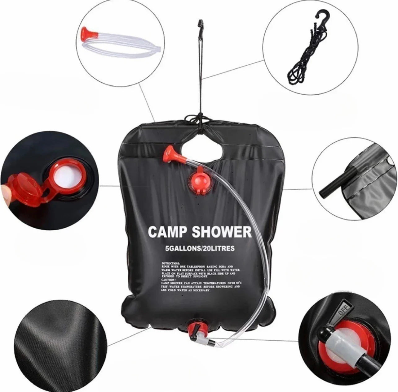 20 to 40 L Foldable Solar Camping Shower Bag