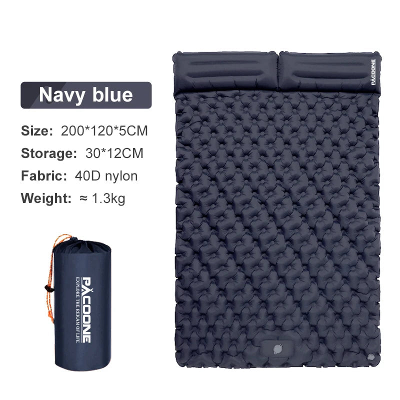 Double Camping Air Mat – Inflatable Pad with Pillows