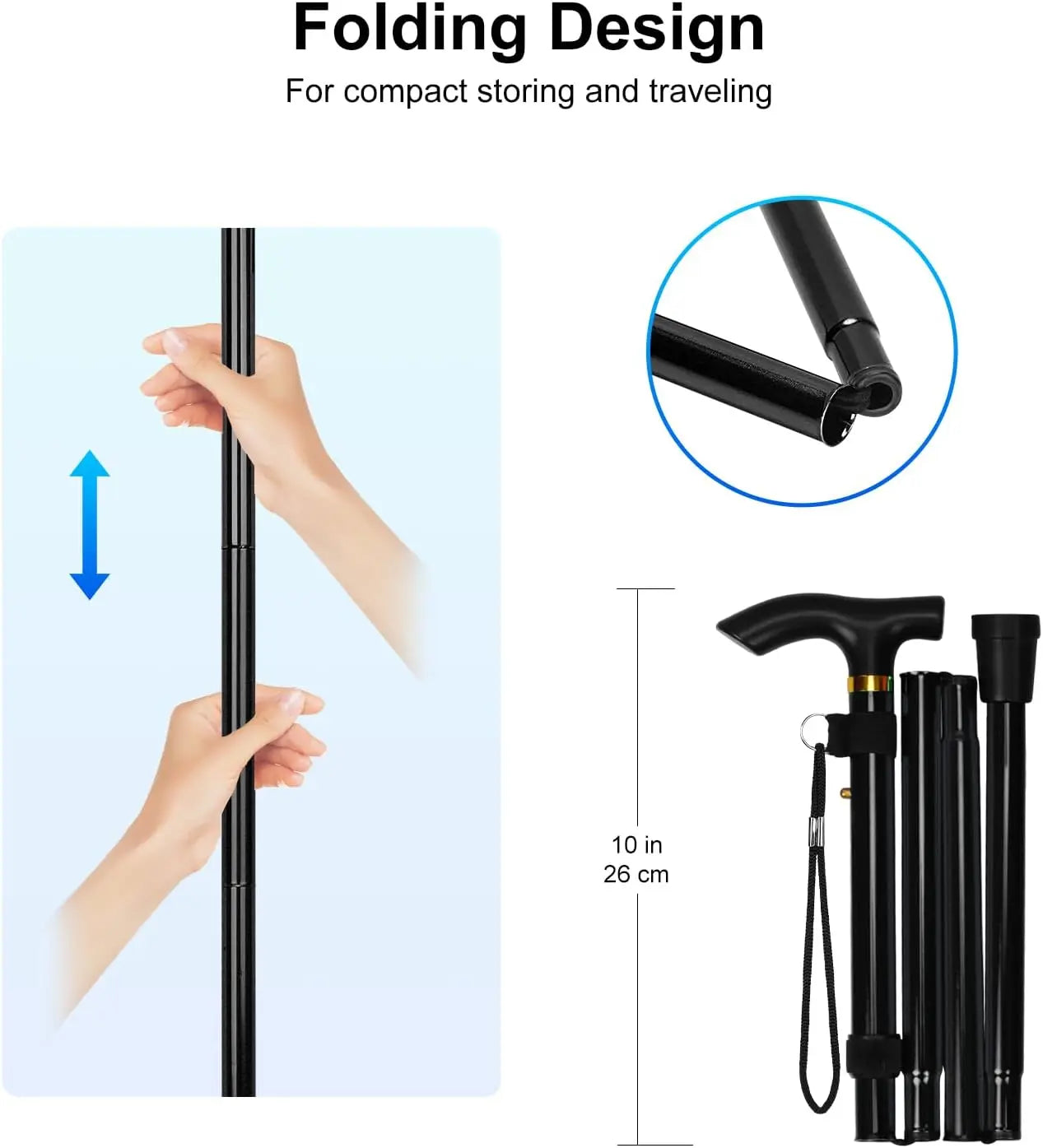 Adjustable Folding Hiking Stick with Wrist Strap