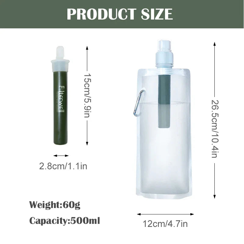 Portable Water Filter Straw Bottle for Camping