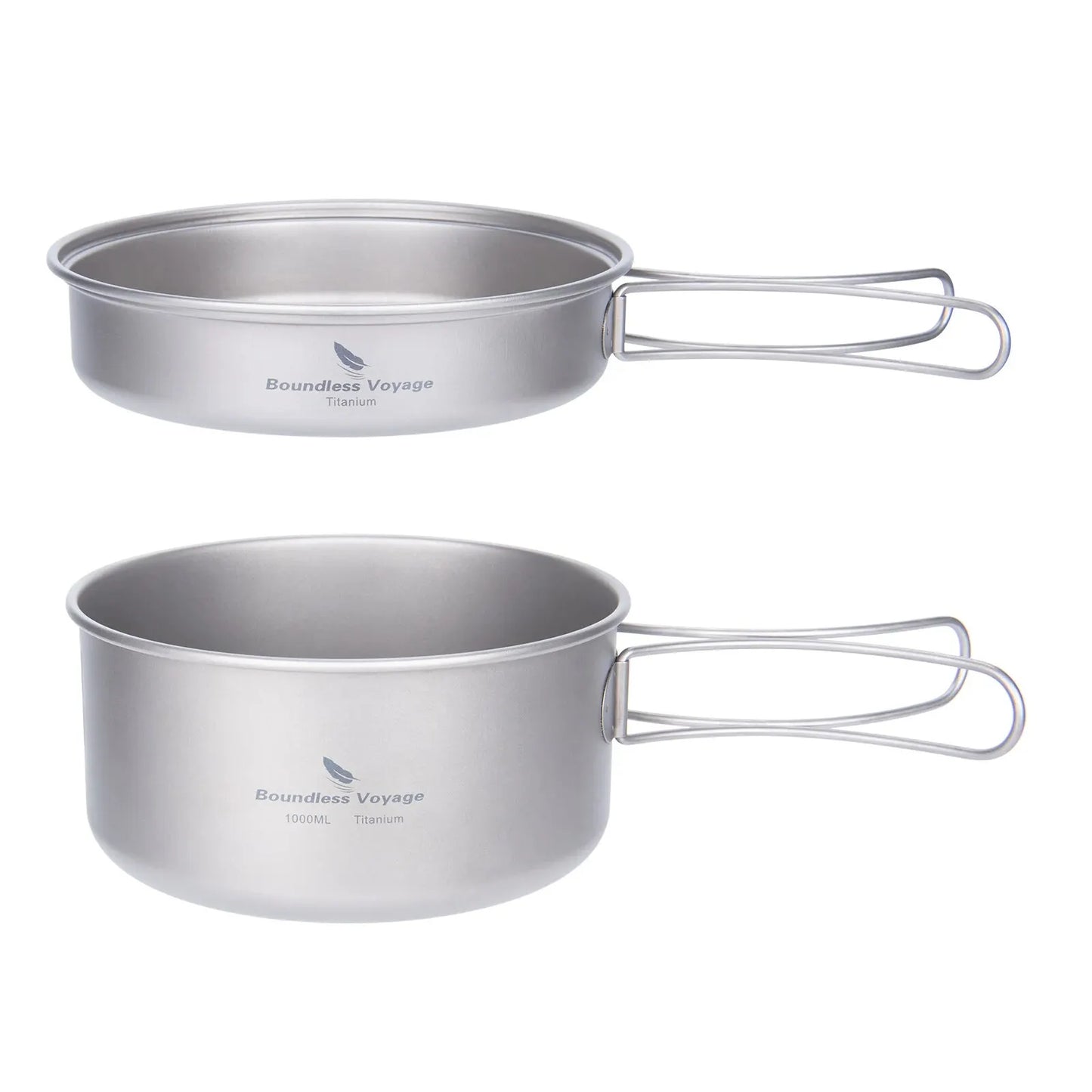 Titanium Camping Cookware Set Pot and Pan with Folding Handles