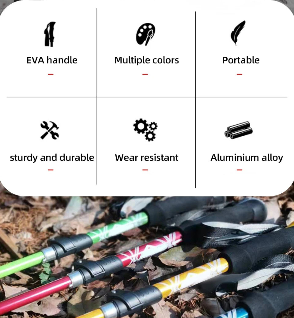 Foldable Trekking Pole – 5-Section Lightweight Hiking Stick