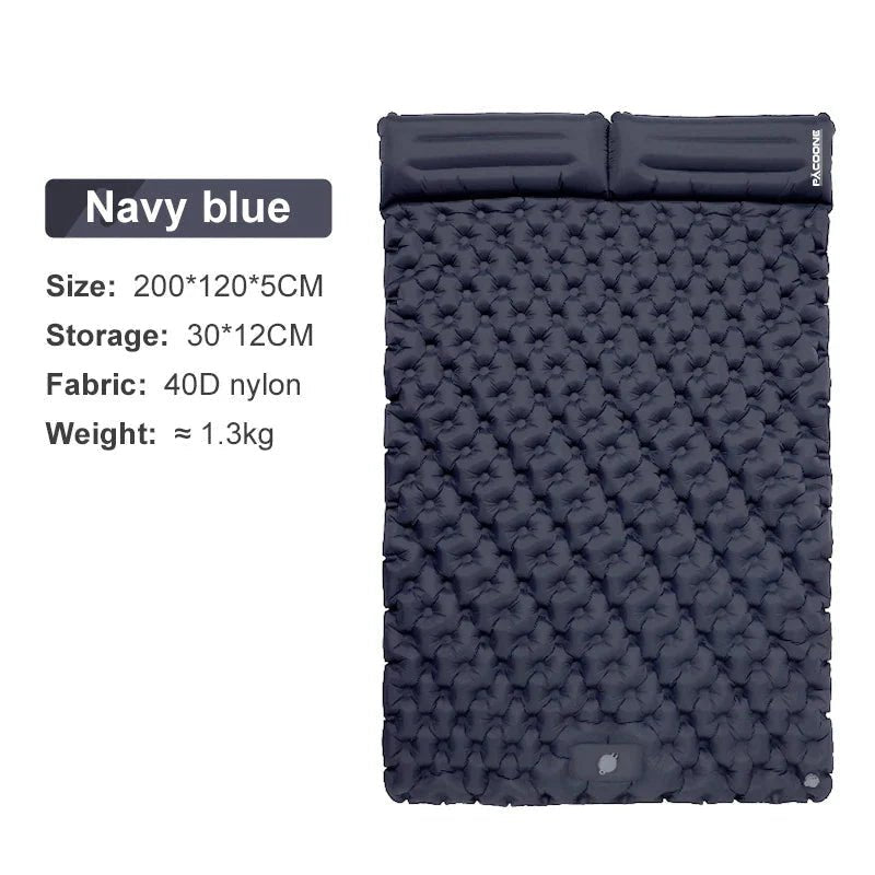 Double Camping Air Mat Inflatable Sleeping Pad with Pillows - The PeakTrail