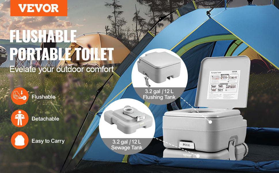 Portable Camping Toilet with Pressurized Flush