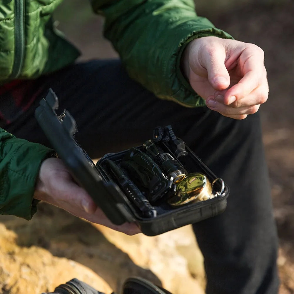 Camping Survival Kit Compact with Whistle Blanket Multitool