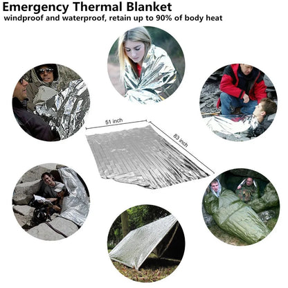 Camping Survival Kit Compact with Whistle Blanket Multitool