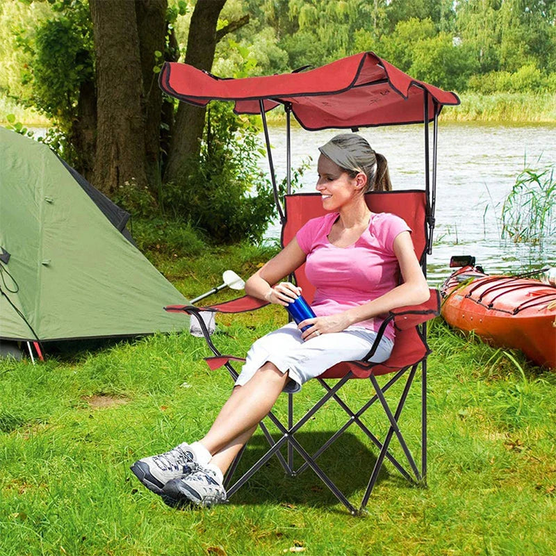 Folding Camping Chair With Cup Holder Canopy and Carry Bag
