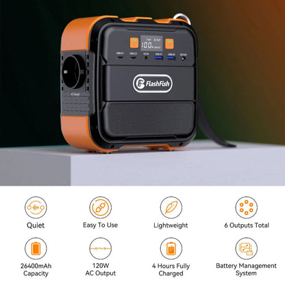 Portable Power Station 230V 120W 98Wh Rechargeable with USB-C