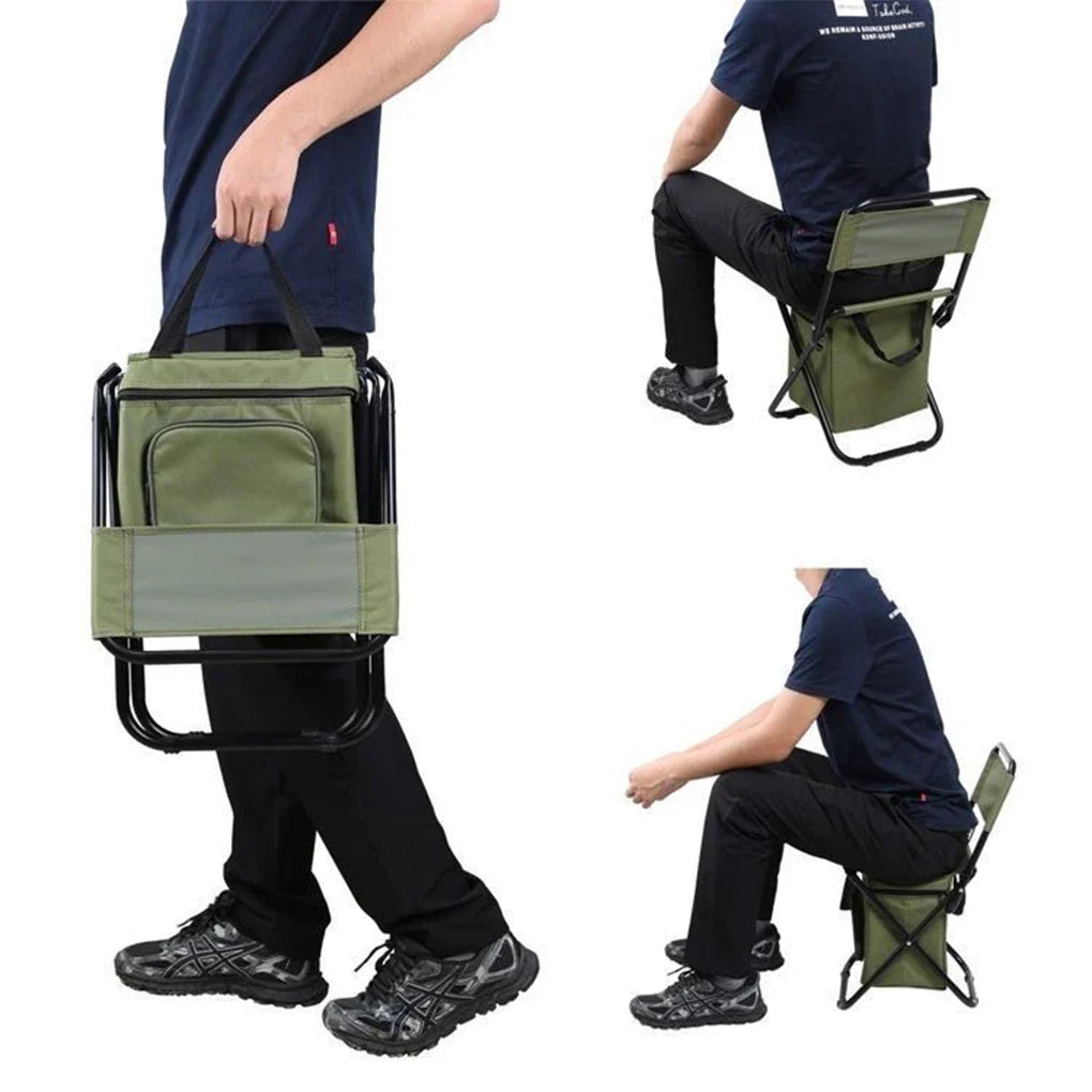 Folding Camping Chair with Backrest and Cooler Bag Lightweight