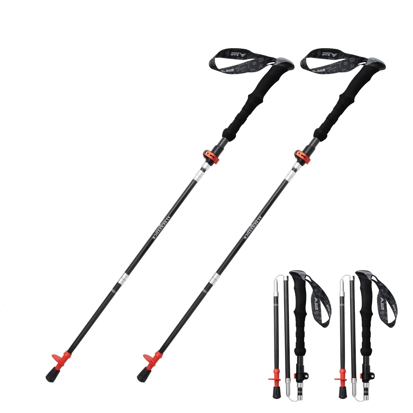 1 or 2 PCS Carbon Fiber Folding Trekking Poles Telescopic Lightweight