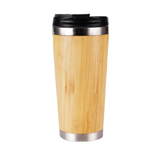 Bamboo Stainless Steel Thermos – Eco-Friendly Flip Lid Bottle for Hot & Cold Drinks