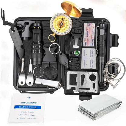 Camping Survival Kit Compact with Whistle Blanket Multitool