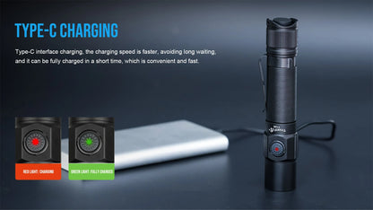 TrustFire T10R Tactical Flashlight – 1,800 lm, USB-C Rechargeable