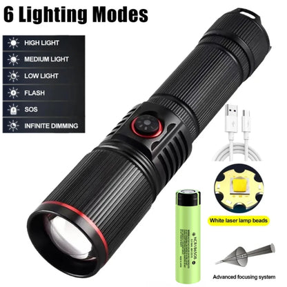 White Laser LED Flashlight – Long Range & USB Rechargeable