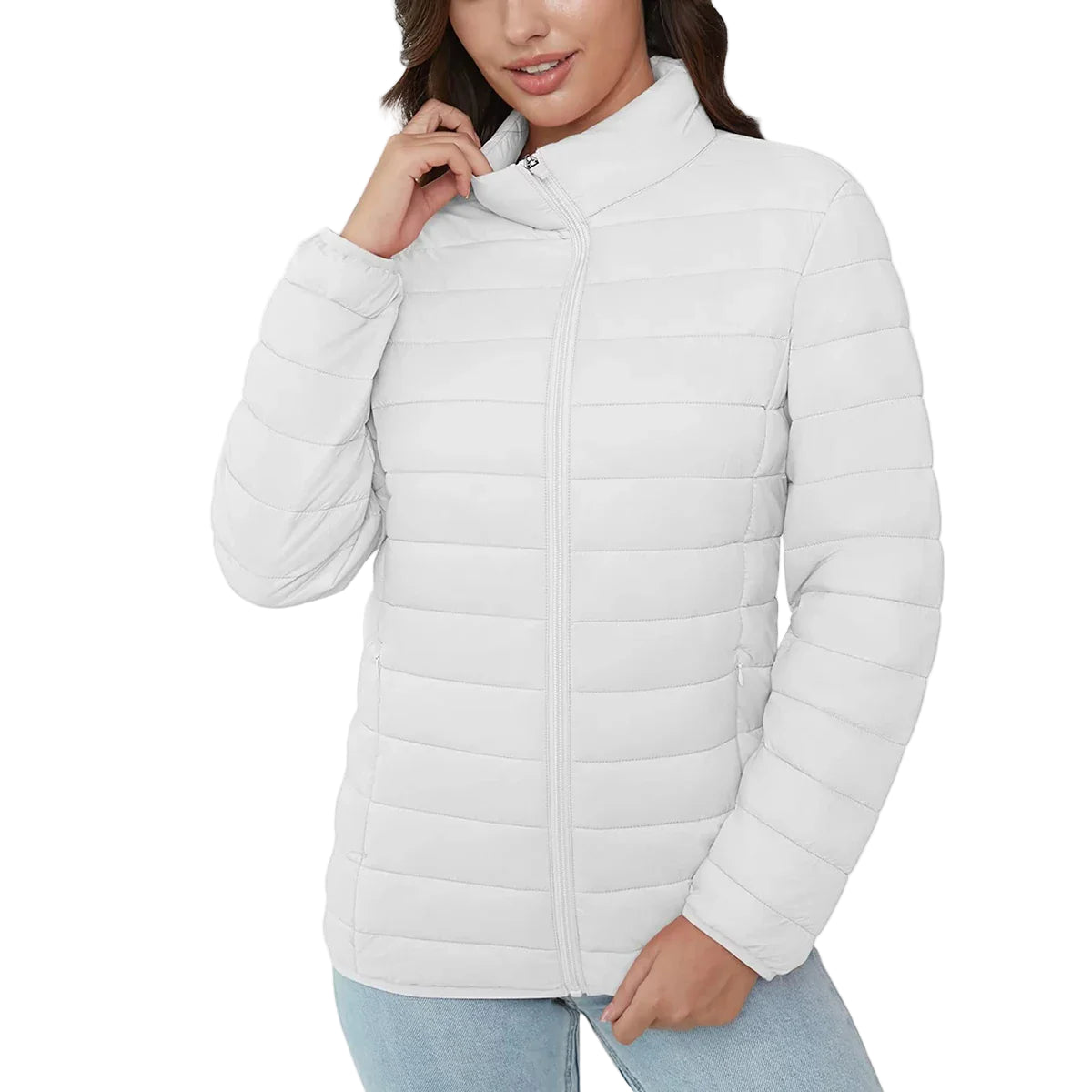 Women’s Lightweight Quilted Puffer Jacket Winter Zip Up Stand Collar