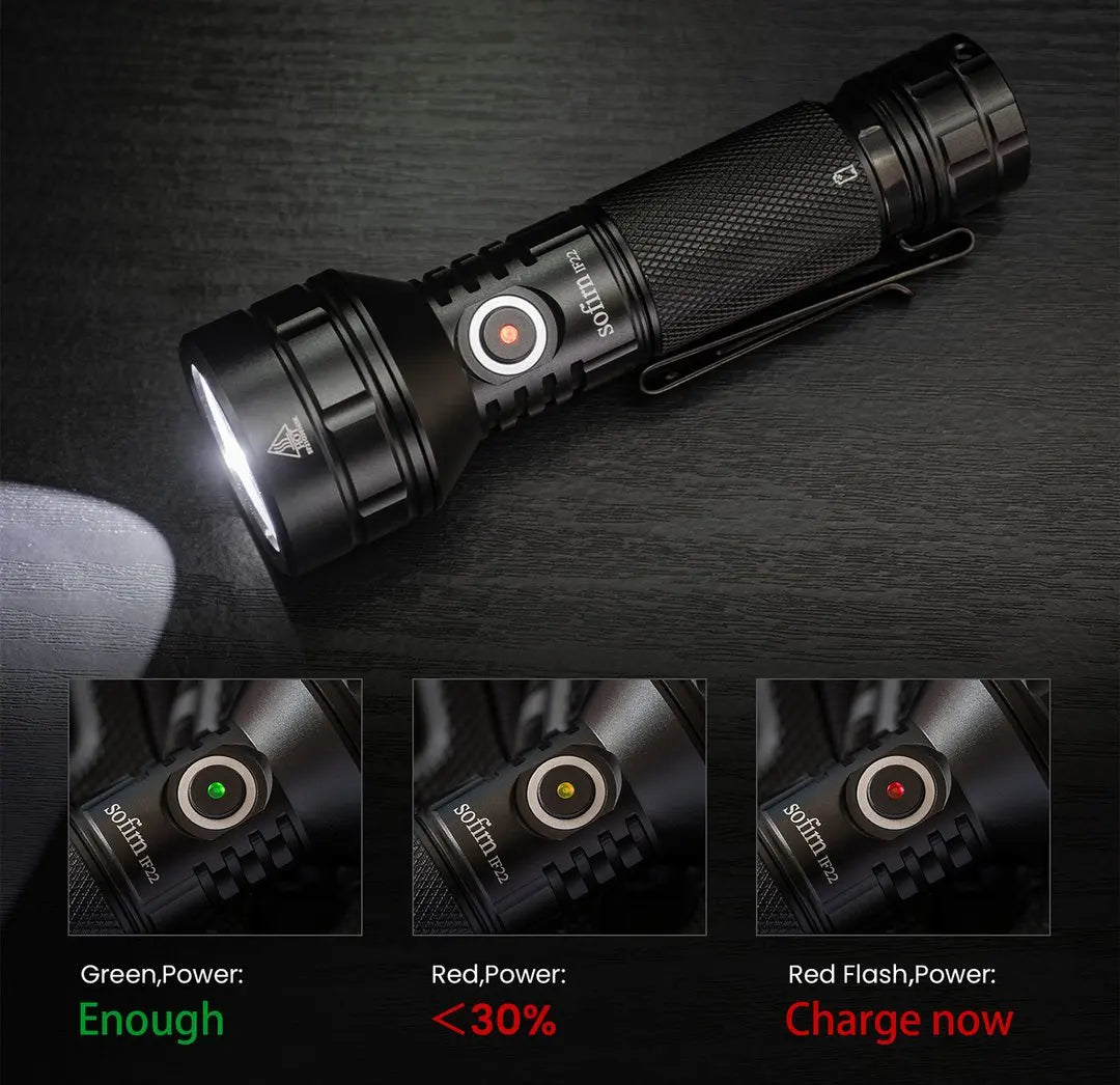 USB C Rechargeable LED Flashlight 21700 2100 lm 680 m Throw