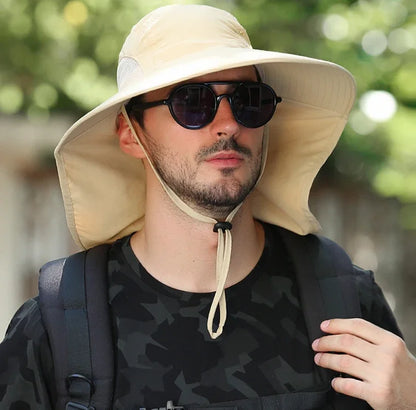 Unisex Wide Brim Bucket Hat with Neck Cover