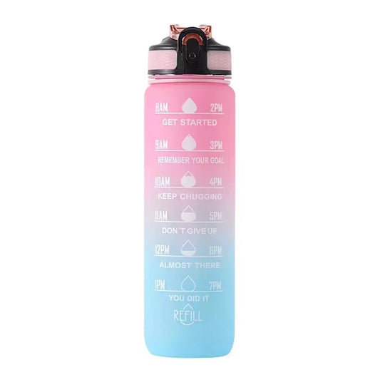 1L Outdoor Water Bottle – Gradient Design with Straw & Time Markers