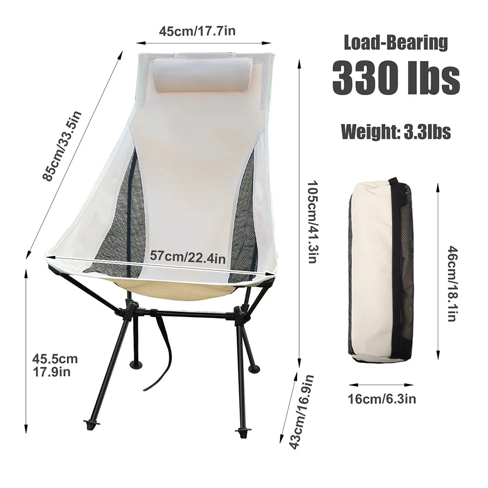 Folding Camping Chair with Headrest Aluminium Alloy Lightweight