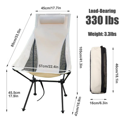 Folding Camping Chair with Headrest Aluminium Alloy Lightweight