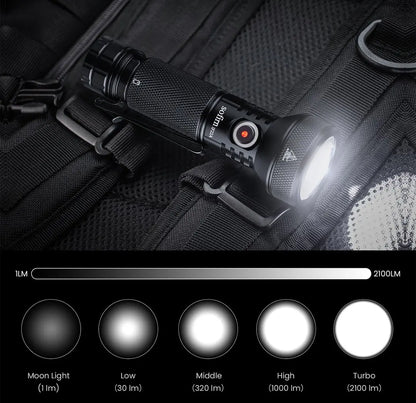 USB C Rechargeable LED Flashlight 21700 2100 lm 680 m Throw