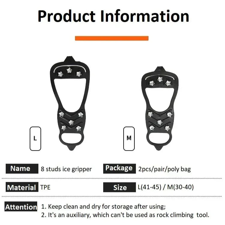 8 Teeth Ice Gripper Spikes for Shoes Winter Anti Slip Crampons