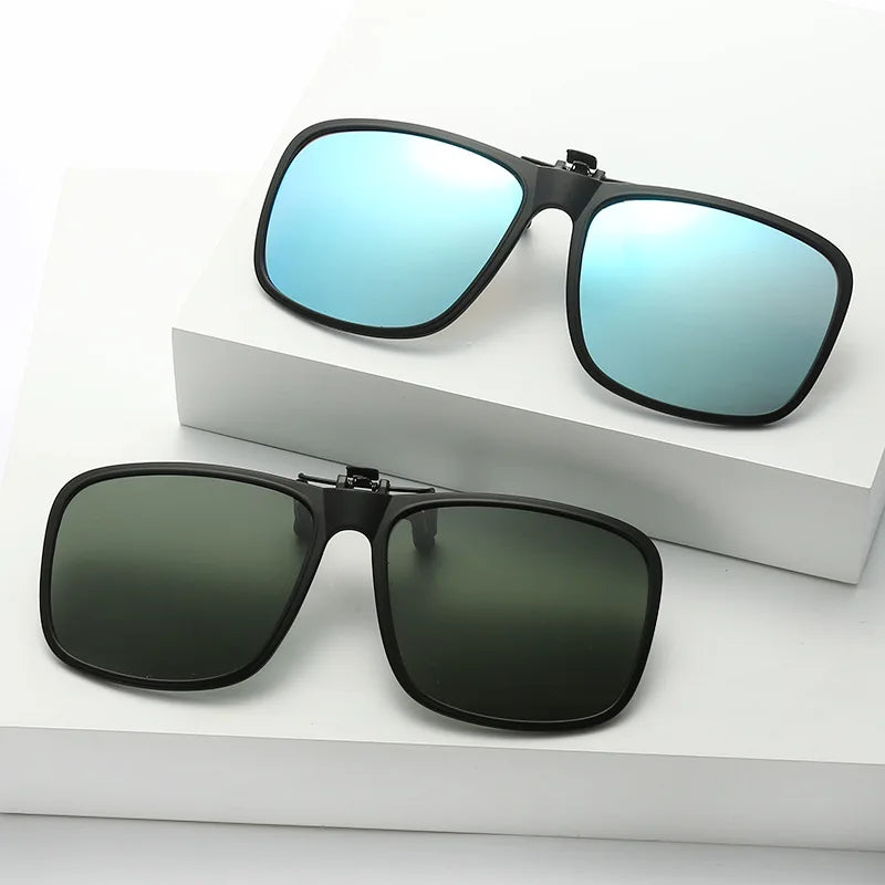Clip-On Polarized Sunglasses – Flip-Up Square Lenses with Night Vision