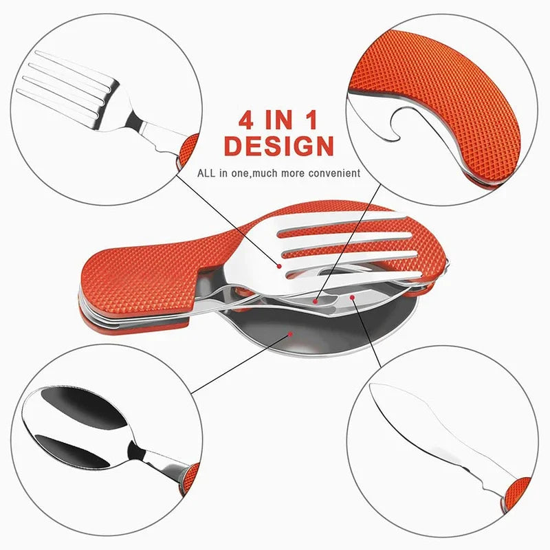 Foldable Camping Utensil Set Knife Fork Spoon Combo Portable
