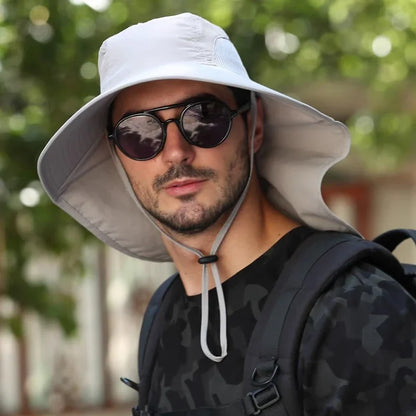 Unisex Wide Brim Bucket Hat with Neck Cover