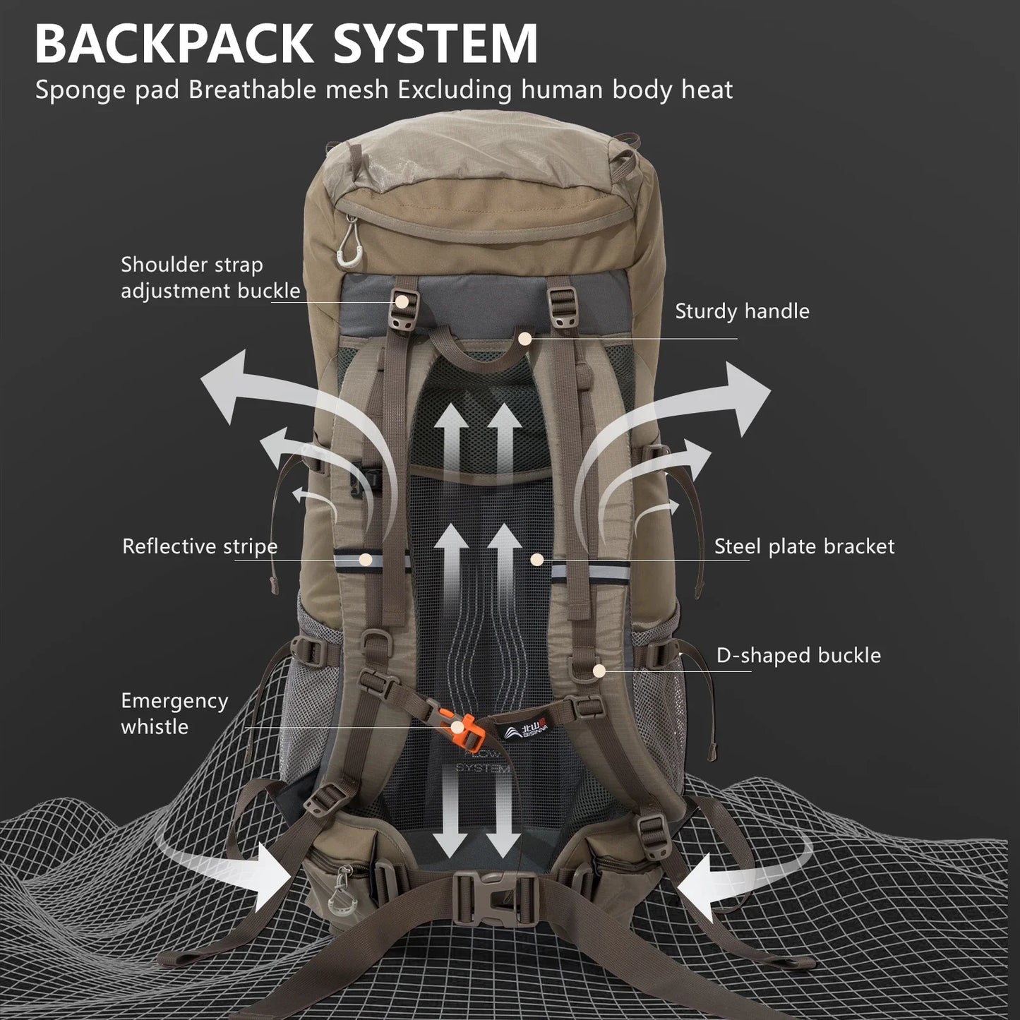 70 L Hiking Backpack with Rain Cover Large Capacity